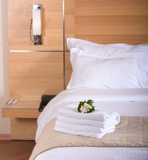 King sized bed in a luxury hotel room